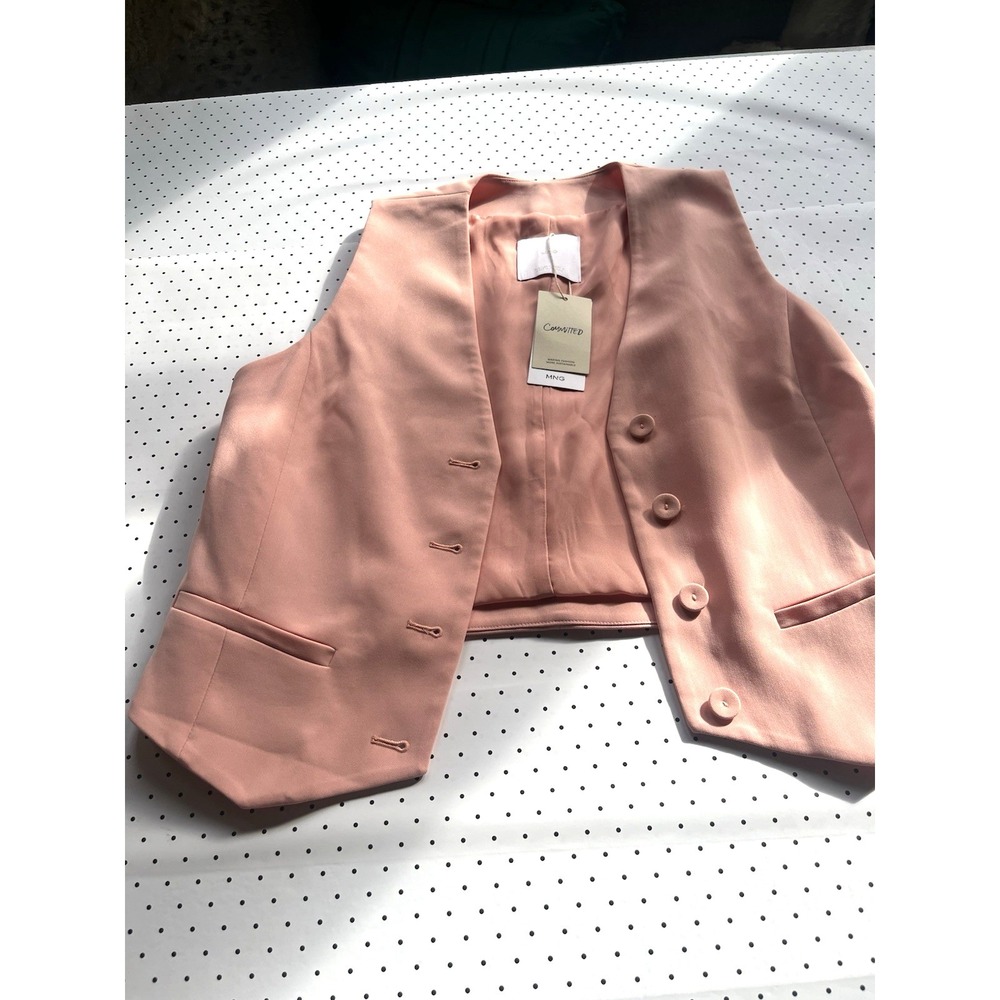 MNG Mango Peach Satin Waistcoat Vest Women's Medium NWT Minimalist